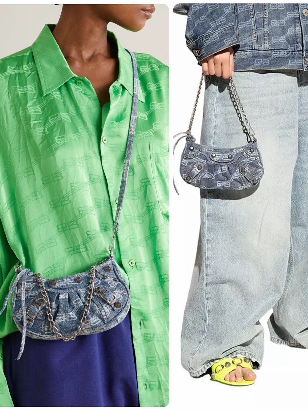BALENCIAGA Le Cagole Mini Monogram BB Denim Shoulder Bag Crossbody